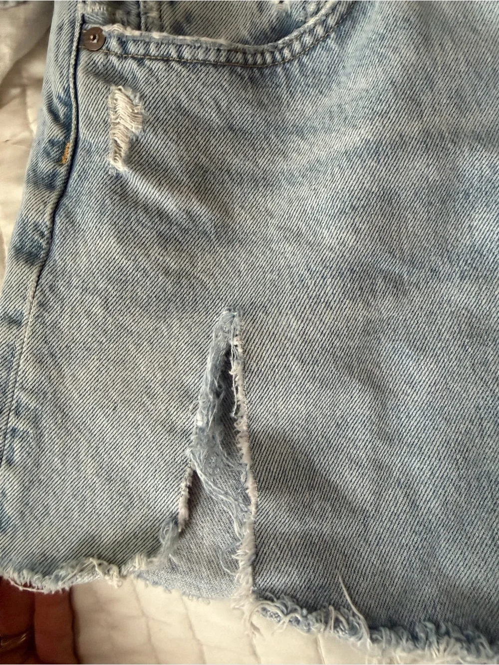 Agolde Light Blue Distressed High-Rise Denim Shorts